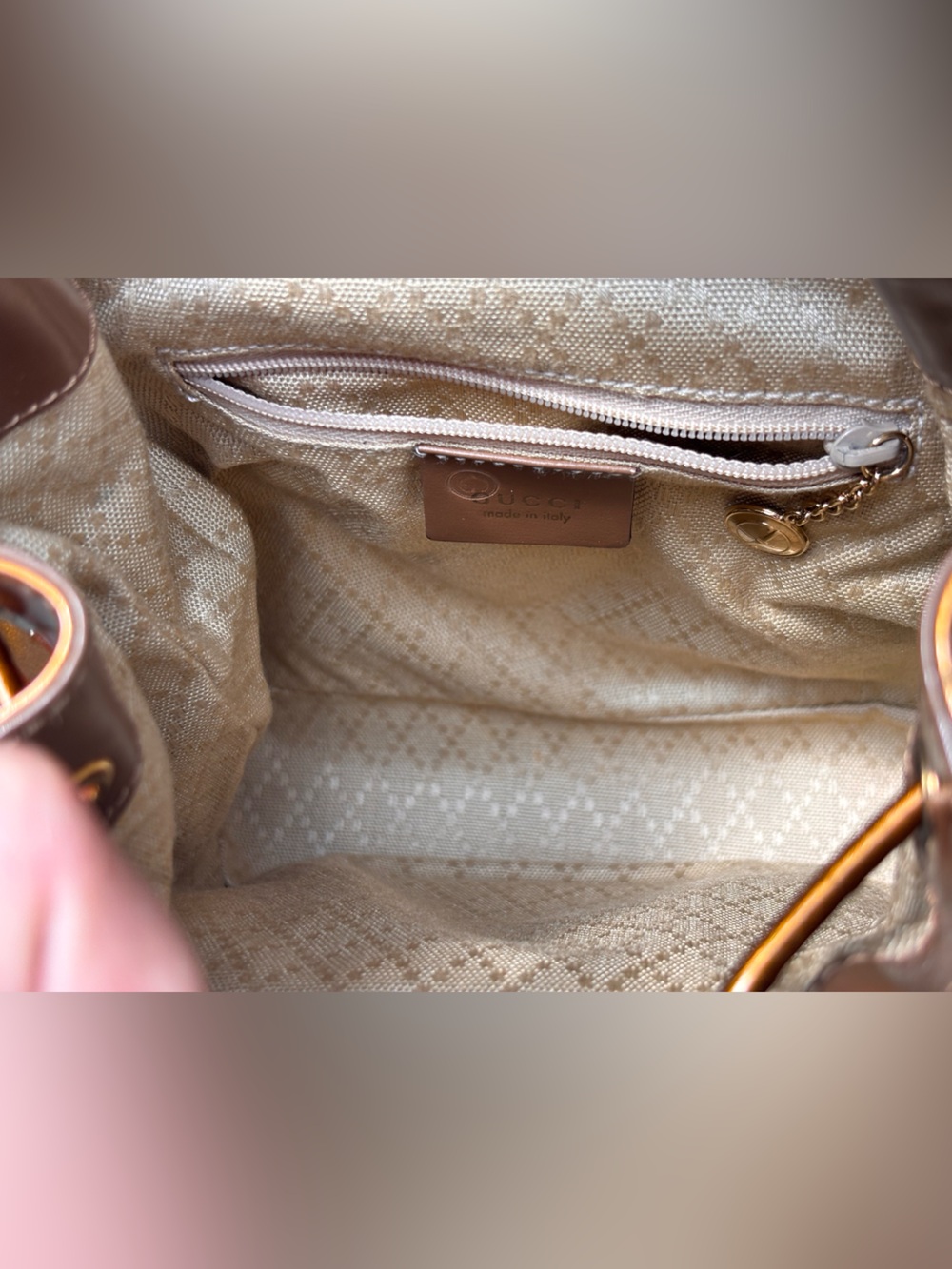 Gucci Patent Leather Metallic Caramel Bamboo Backpack - Picture 4 of 6